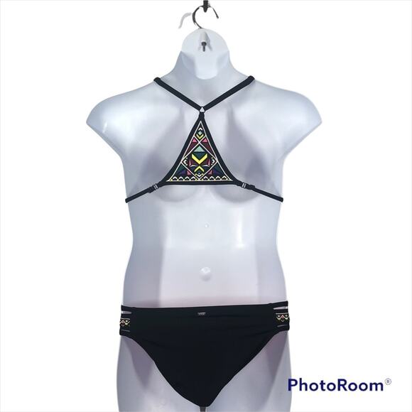 PINK Victoria’s Secret 2-Piece Black Tribal Embroidered Bikini Swim Set SM - Picture 5 of 14